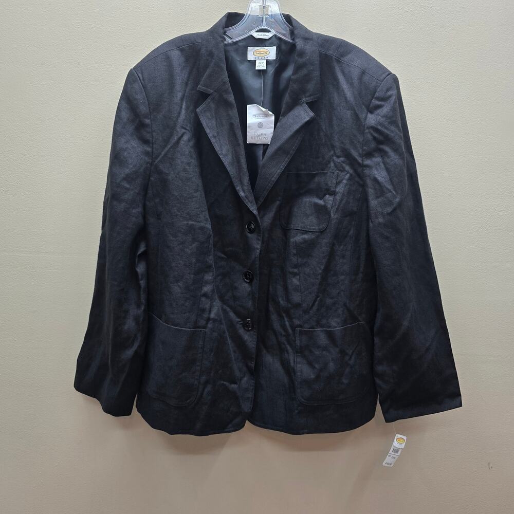 Talbots NWT Women's Irish Linen 3 Button Blazer Jacket Career Black Size 22W